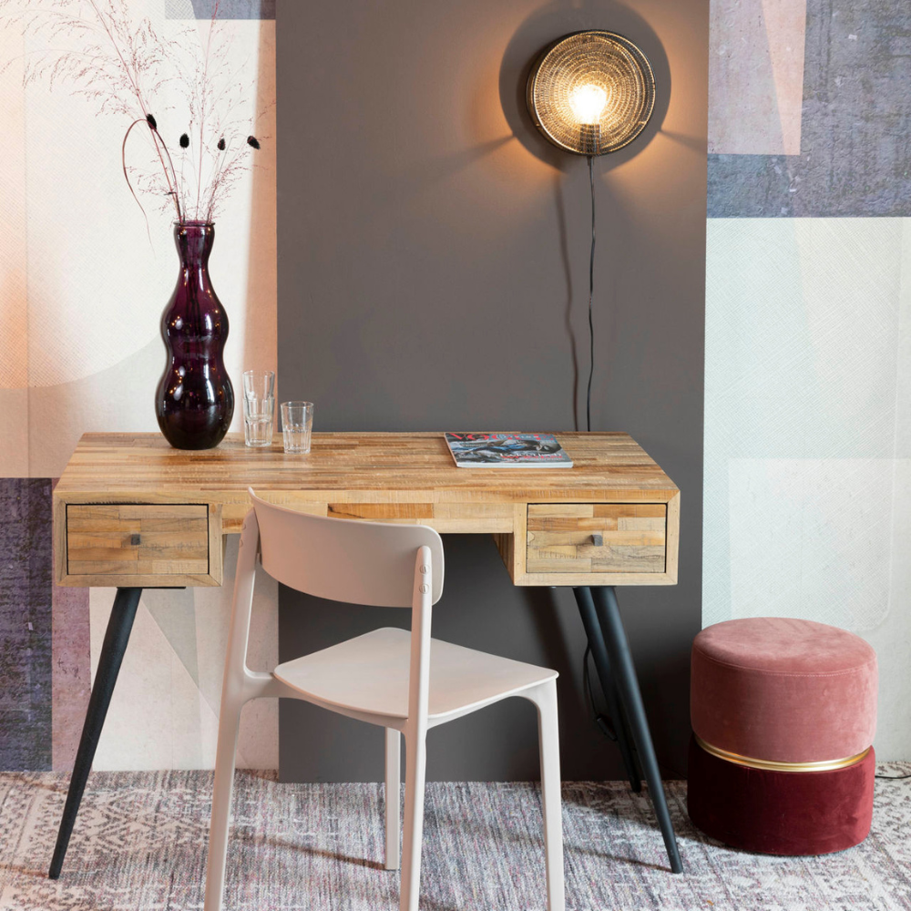 Nancy's Delavan Desk - Industrieel - Bruin, Zwart - Mdf, Teak, Staal - 56 cm x 118 cm x 76 cm