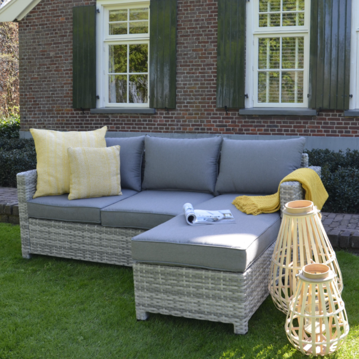 Nancy's Scheper Lounge Hoekbank - Loungeset - Riet en Aluminium Frame - Grijs