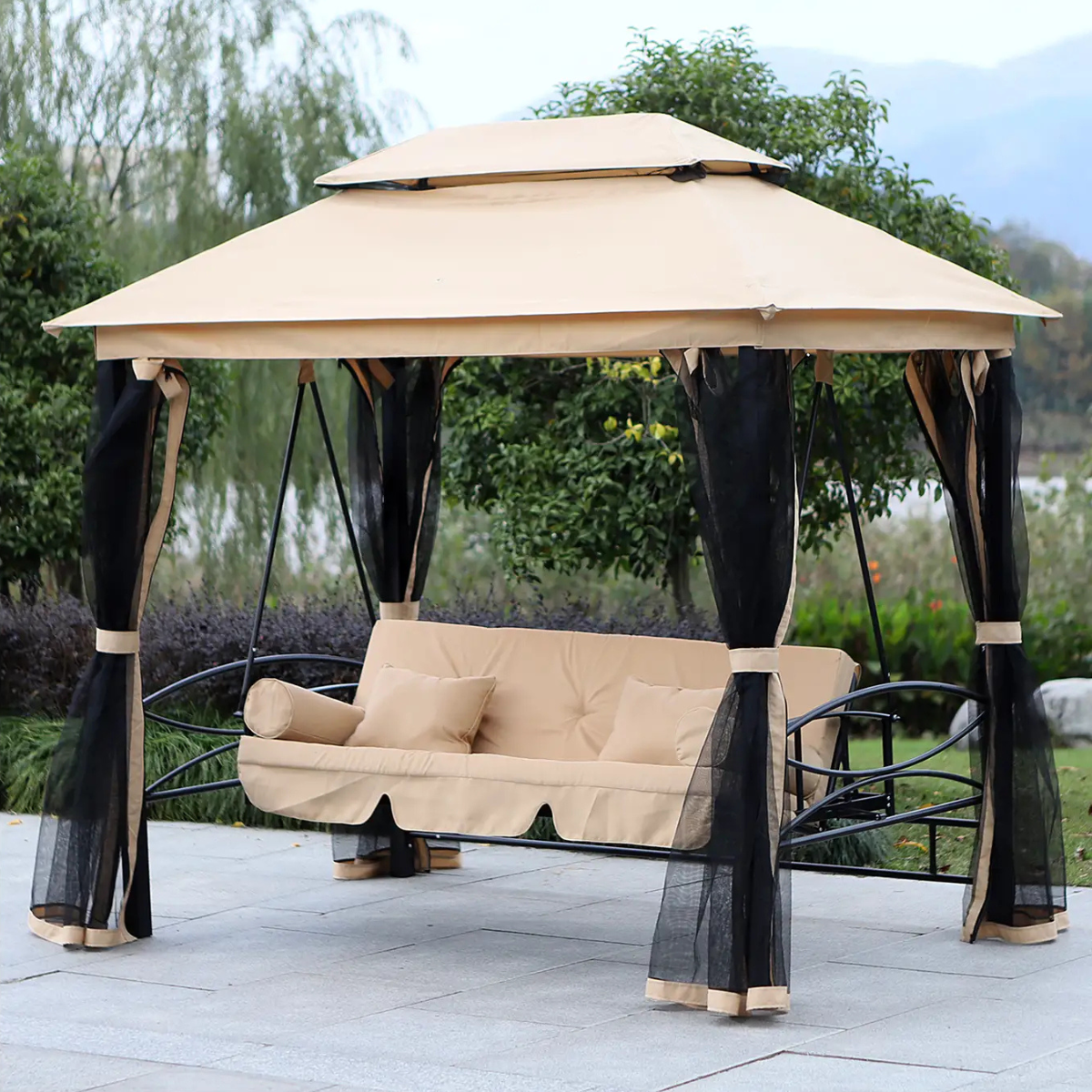 Banc balançoire Almeirim de Nancy - Balançoire de jardin - Beige ± 260 x 170 x 250 cm