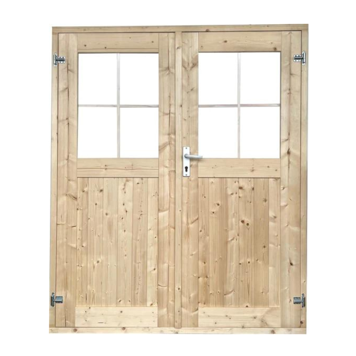 Tweedekans EASTWALL Dubbele blokhut deuren vurenhout 150 x 180 cm houten deur Inclusief hang- en sluitwerk Inclusief kozijnen