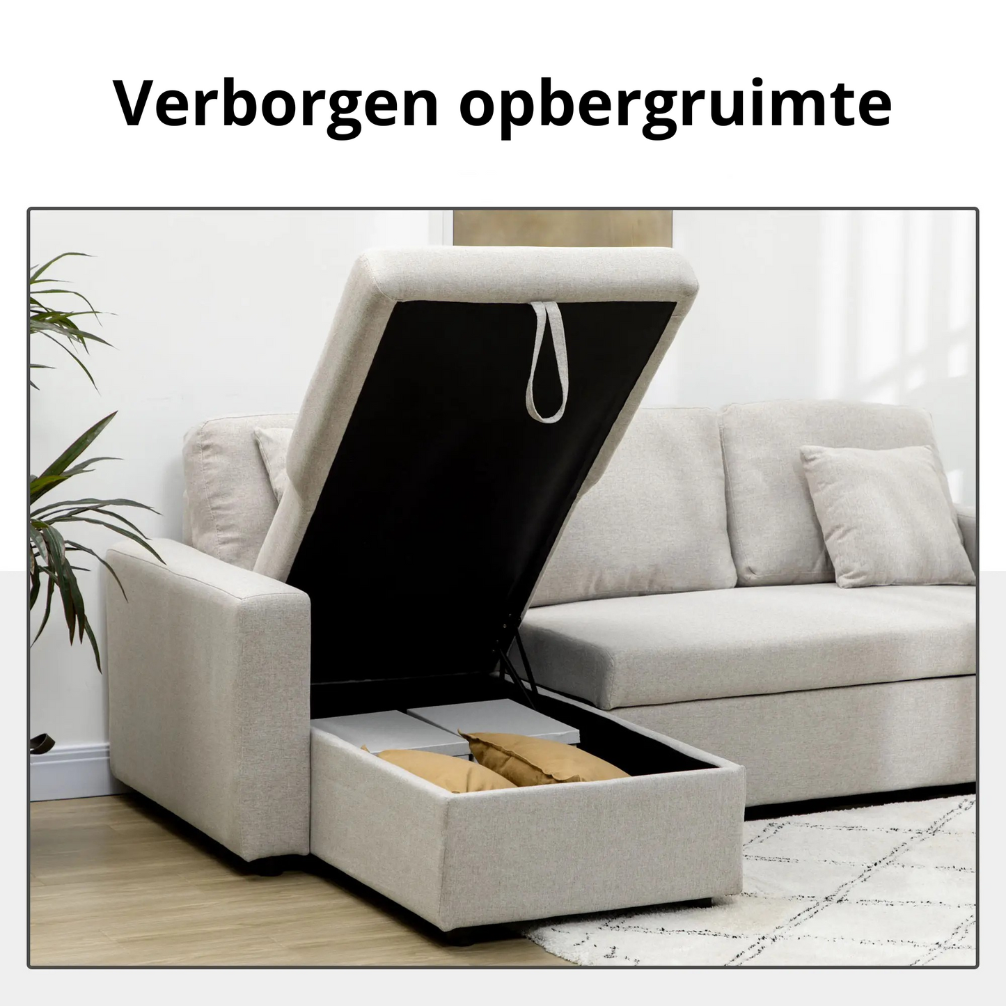 Nancy's Lezzeno Hoekbank - L-vormige Bank - Slaapbank - Crèmewit - Linnen - ± 225 x 140 x 88 cm