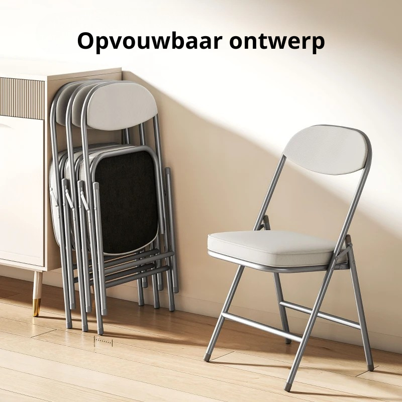 Nancy's Oliveri Klapstoelen - Set van 4 - Vouwstoel - Corduroy - Crèmewit