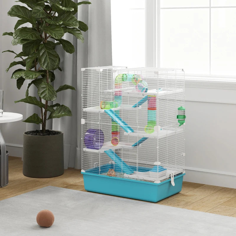 Nancy's Branca Hamster Cage - Cage pour rongeurs - Blanc / Bleu - ± 60 x 35 x 80 cm