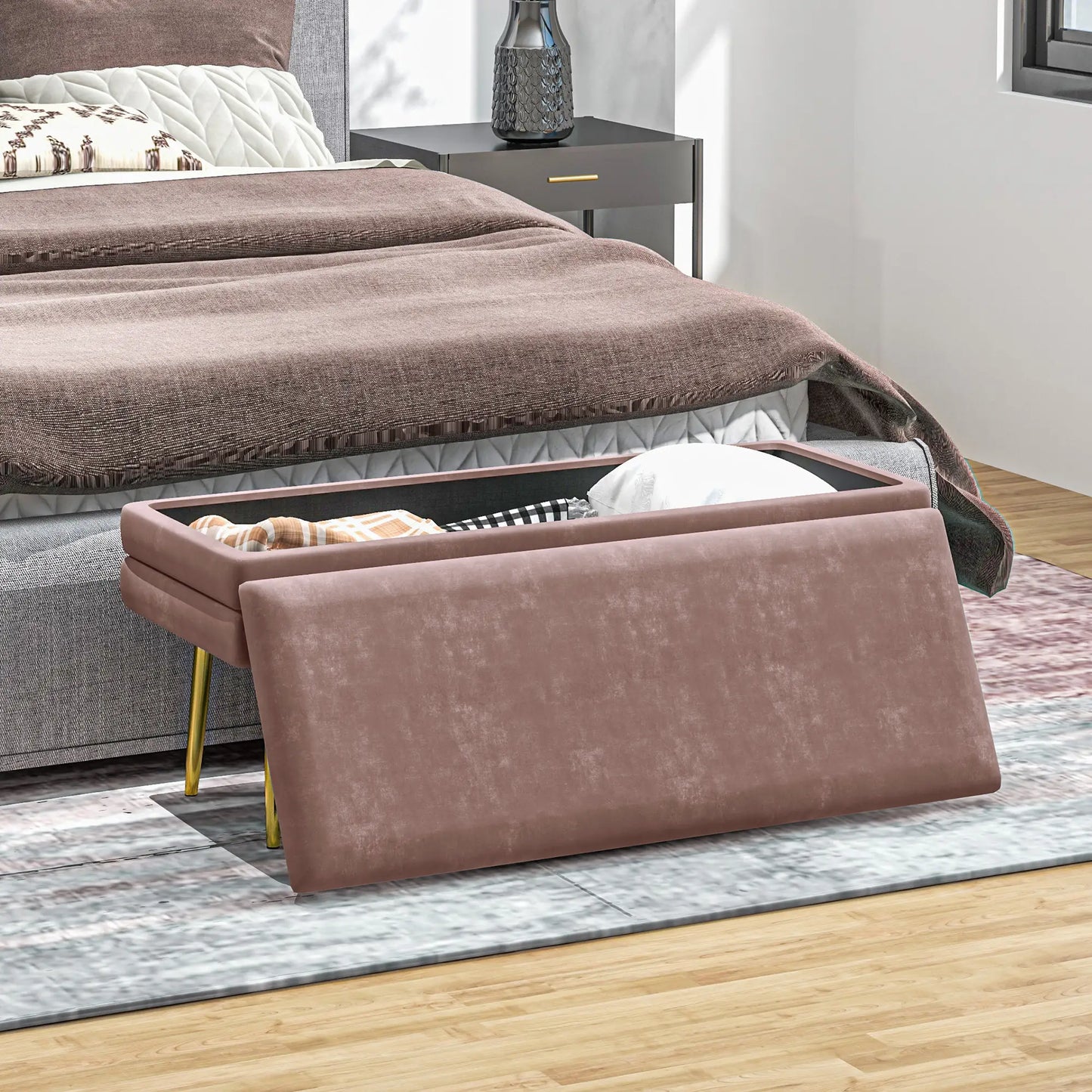 Nancy's Lavagna Bankje - Opbergbank - Roze - Polyester - ± 80 x 35 x 45 cm