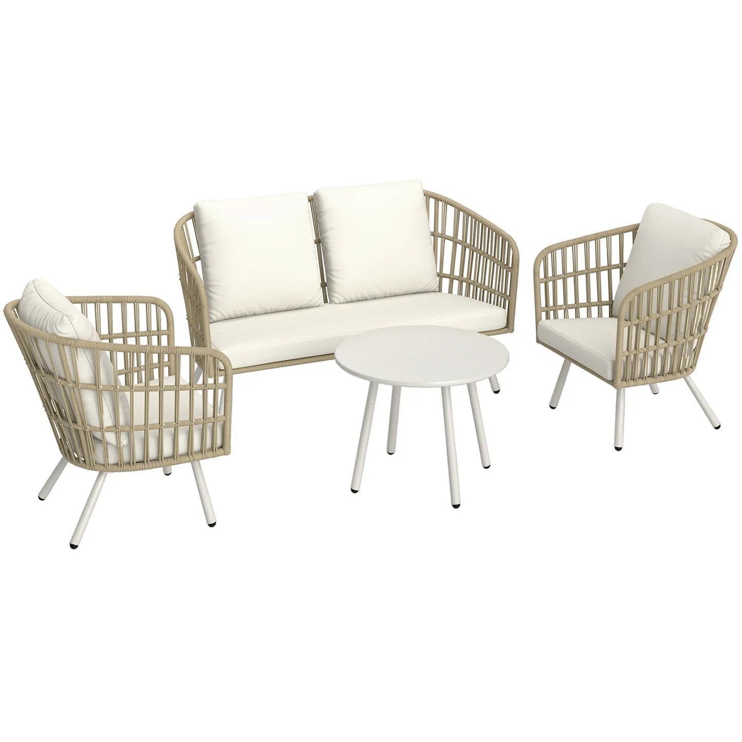 Nancy's Follonica Loungeset - Tuinset - Crèmewit / Kaki - Rotan