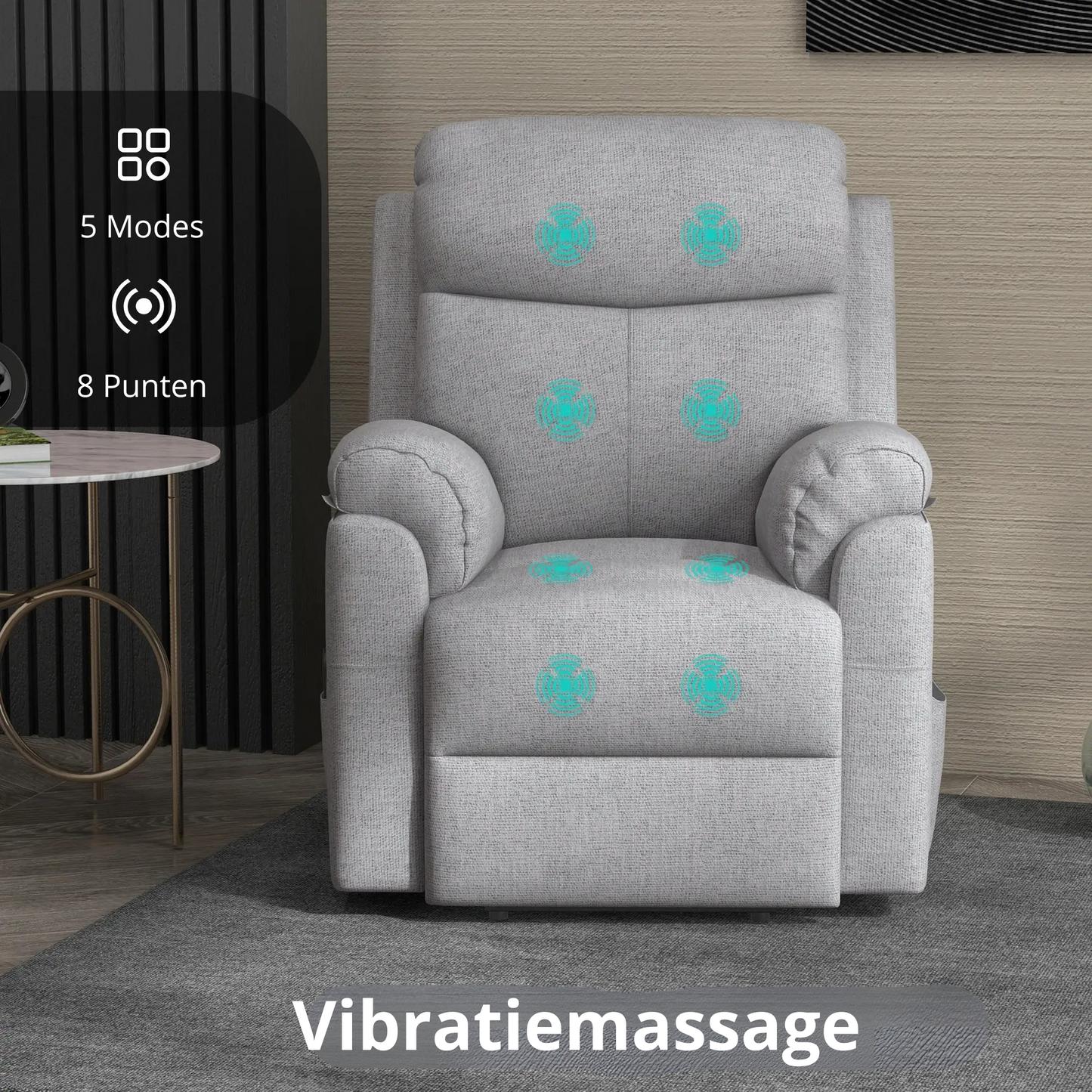 Nancy's Lanciano Sta op Stoel - Opsta Stoel - Seniorenstoel - Relaxfauteuil - Massagestoel - Grijs - Linnen