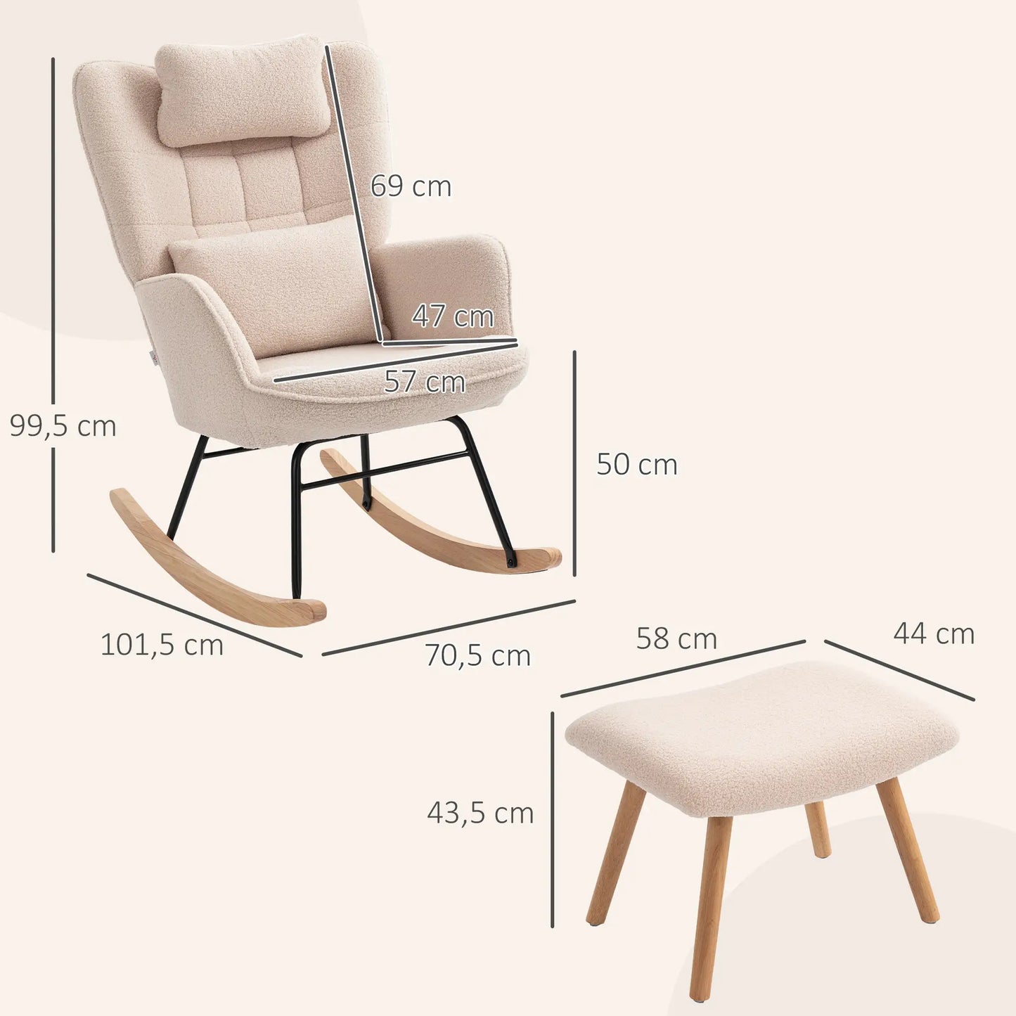 Nancy's Malcesine Schommelstoel - Relaxstoel - Relaxfauteuil - Beige - Fleece