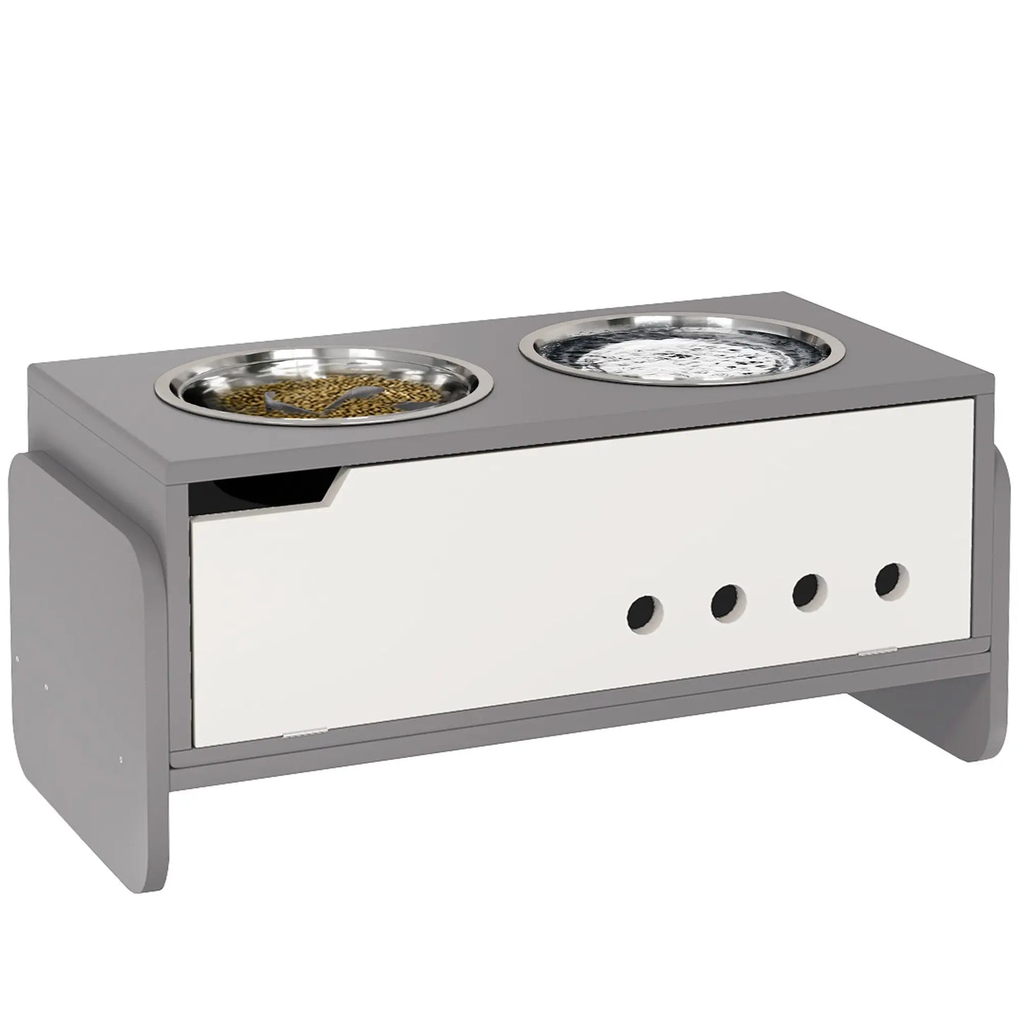 Nancy's Novelas Voerstation - Voerbakken - Drinkbakken - Met Opbergruimte - Grijs - ± 60 x 30 x 35 cm