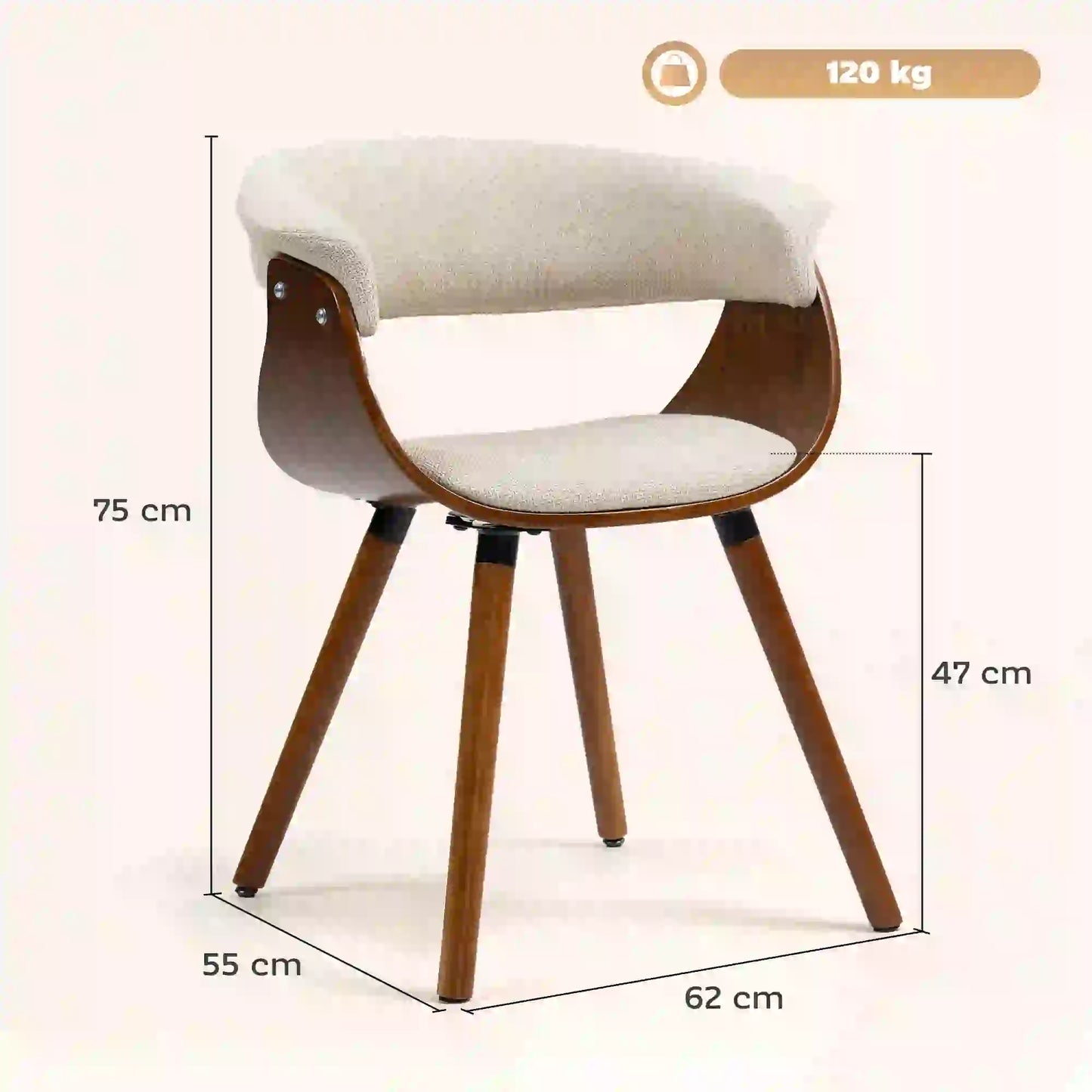 Nancy's Lonigo Eetkamerstoel - Beige / Bruin - Linnen