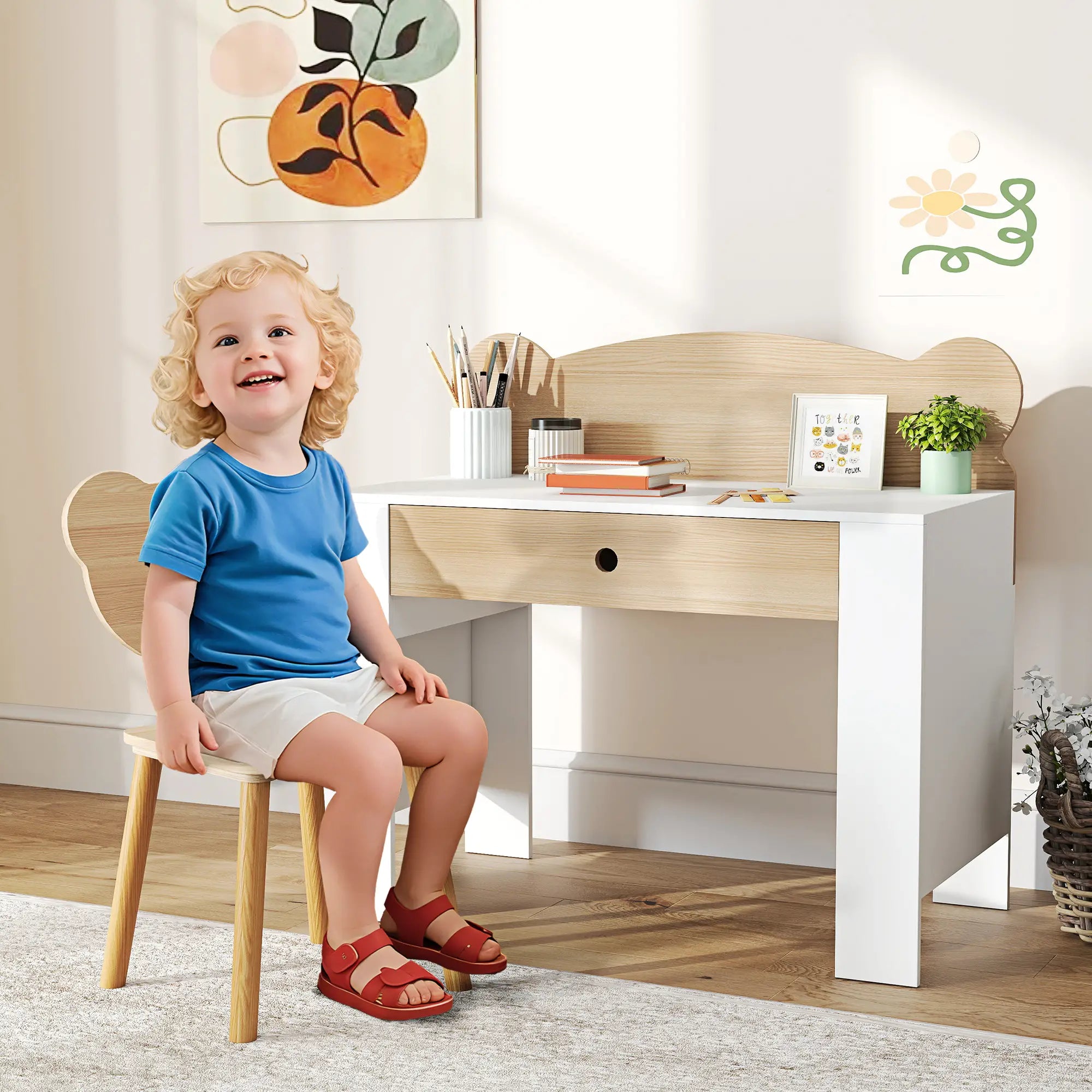 Nancy's Luino Kindertafel - Kinderbureau - Met Lade - Hout / Wit - ± 80 x 40 x 75 cm