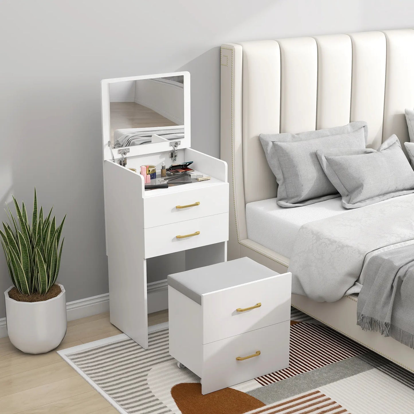 Nancy's Maniago Kaptafel - Make Up Tafel - Inclusief Kruk - Wit - ± 50 x 40 x 90 cm