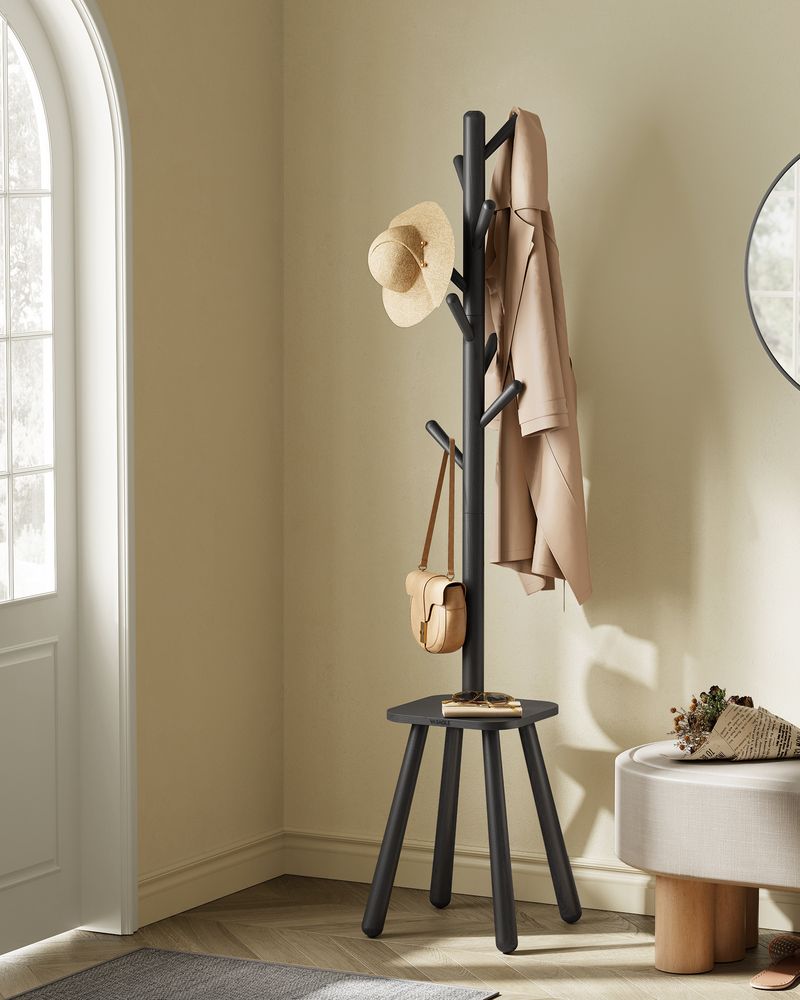 Nancy's Bismula Staande Kapstok - Garderoberek - Zwart - Rubberhout - ± 170 cm hoog