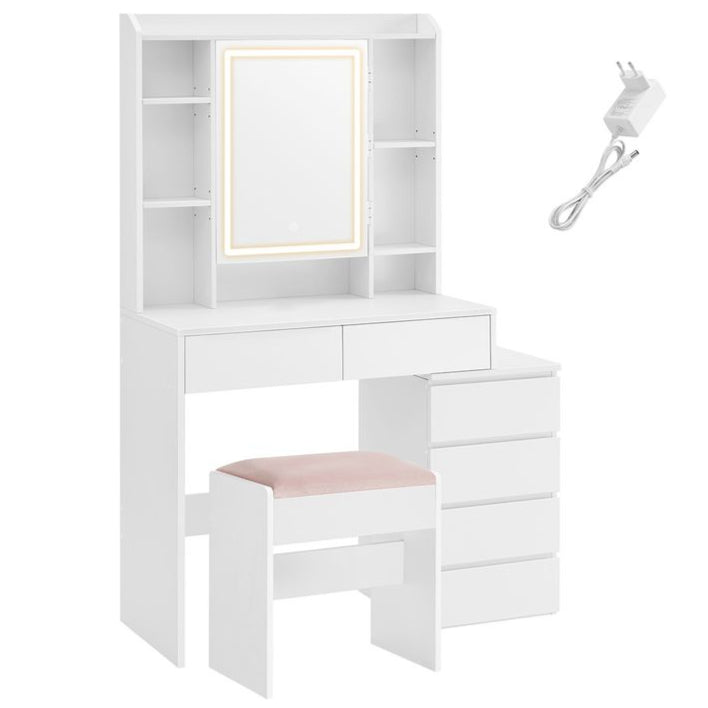 Nancy's Anagni Dressing Table - Make-up Table - LED Lighting - Including Stool - White - ± 40 x 100 x 145 cm