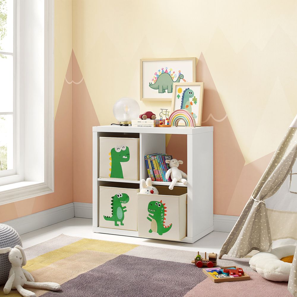 Nancy's Prescot Speelgoed Organizer - Opbergdozen - Set van 3 - Stof - Beige - Groen - 30 x 30 x 30 cm
