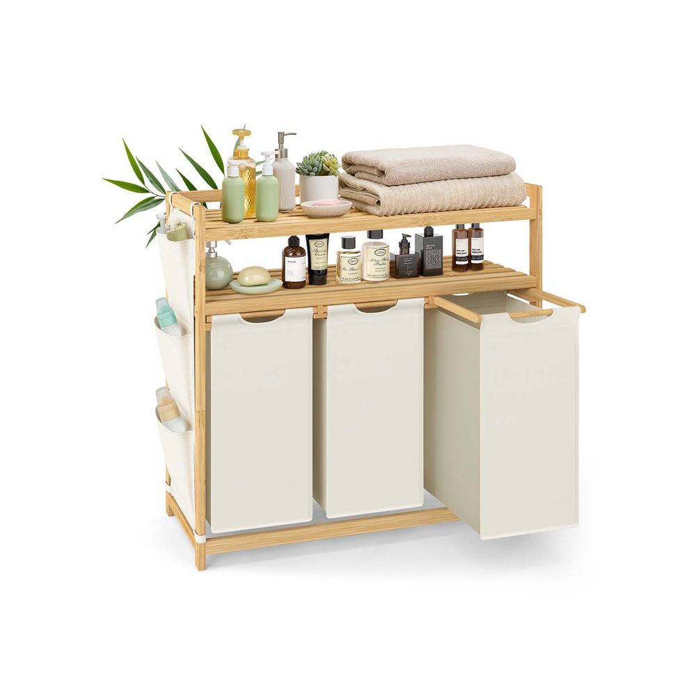Nancy's Odolo Wasmand - Wassorteerder - Wasbox - 3 Vakken - Crèmewit - Bamboe - 150 Liter