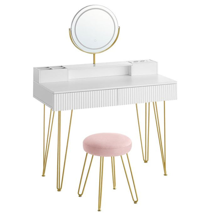 Nancy's Peso XL Kaptafel met Hocker - Make Up Tafel met Spiegel - Make Up Verlichting - Wit / Goud - ± 40 x 100 x 135 cm