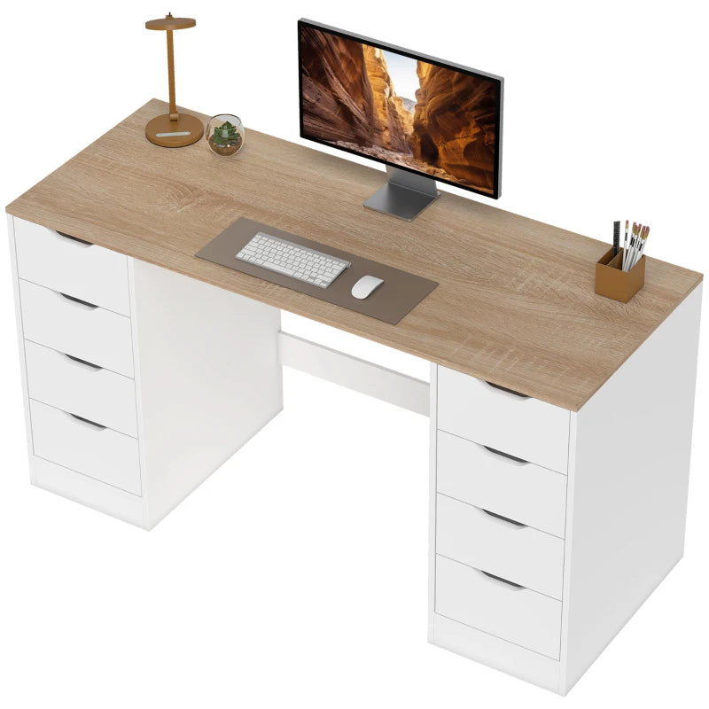 Nancy's Ossana Bureau - Computertafel - Met Lades - Wit / Natuurlijk hout - ± 140 x 55 x 75 cm