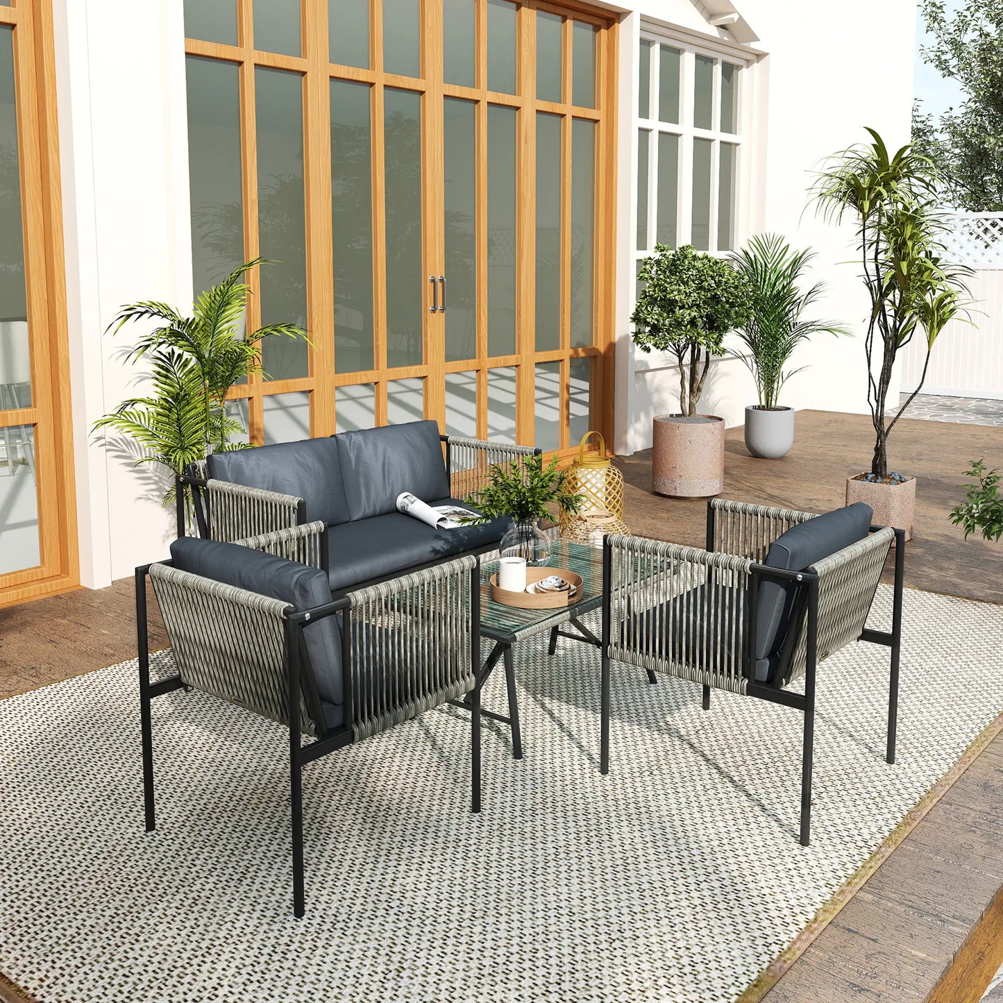 Nancy's Fondo Loungeset - Tuinset - Grijs / Zwart - Rotan