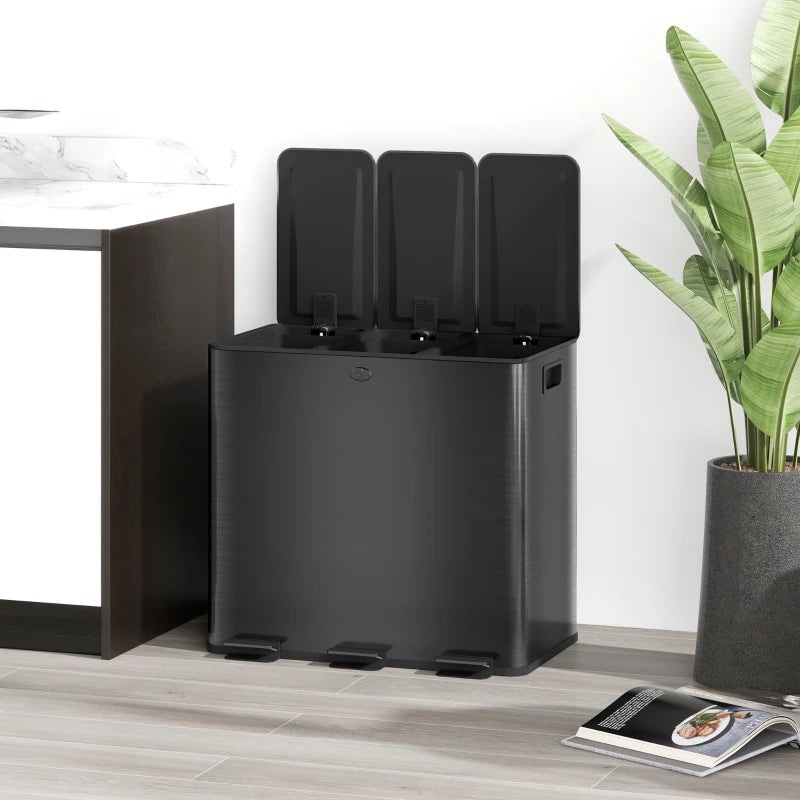 Nancy's Binago Afvalscheidings Prullenbak - Prullenbak - Afvalscheiding - Pedaalemmer - Zwart - RVS - 3 x 15L