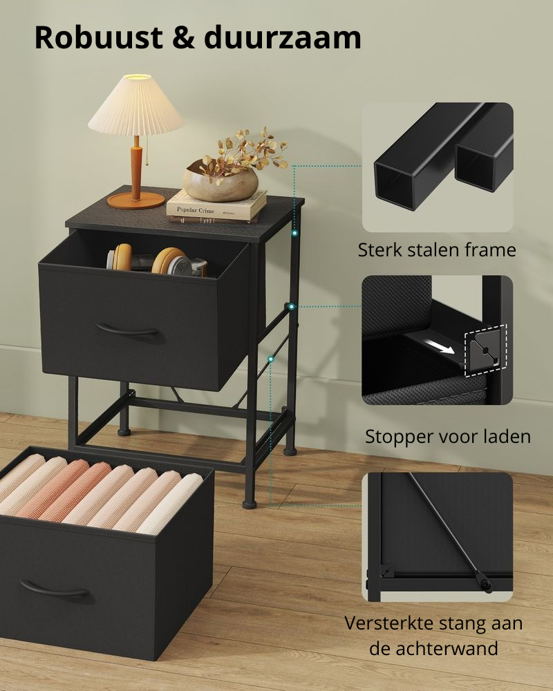 Nancy's Paolisi Nachtkastje - Bijzettafeltje - Zwart- ± 40 x 30 x 50 cm