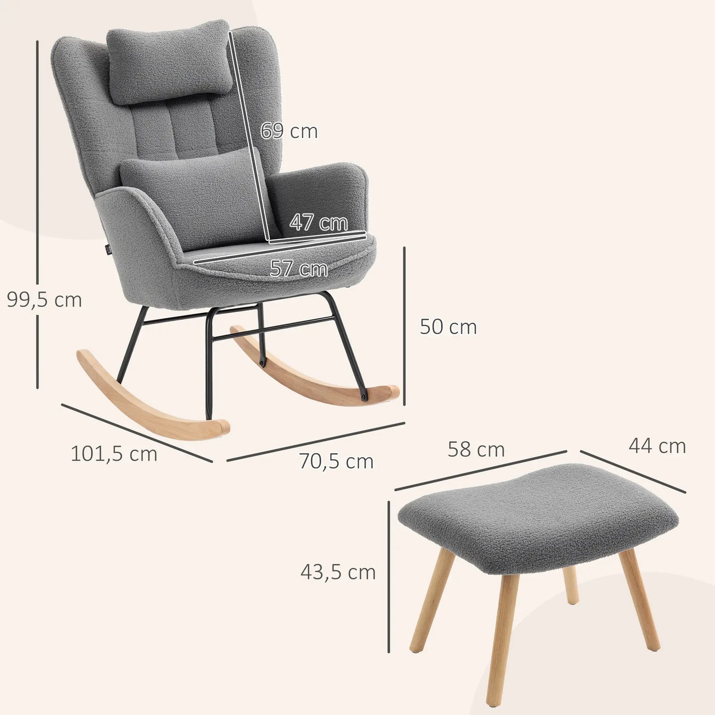Nancy's Malcesine Schommelstoel - Relaxstoel - Relaxfauteuil - Grijs - Fleece