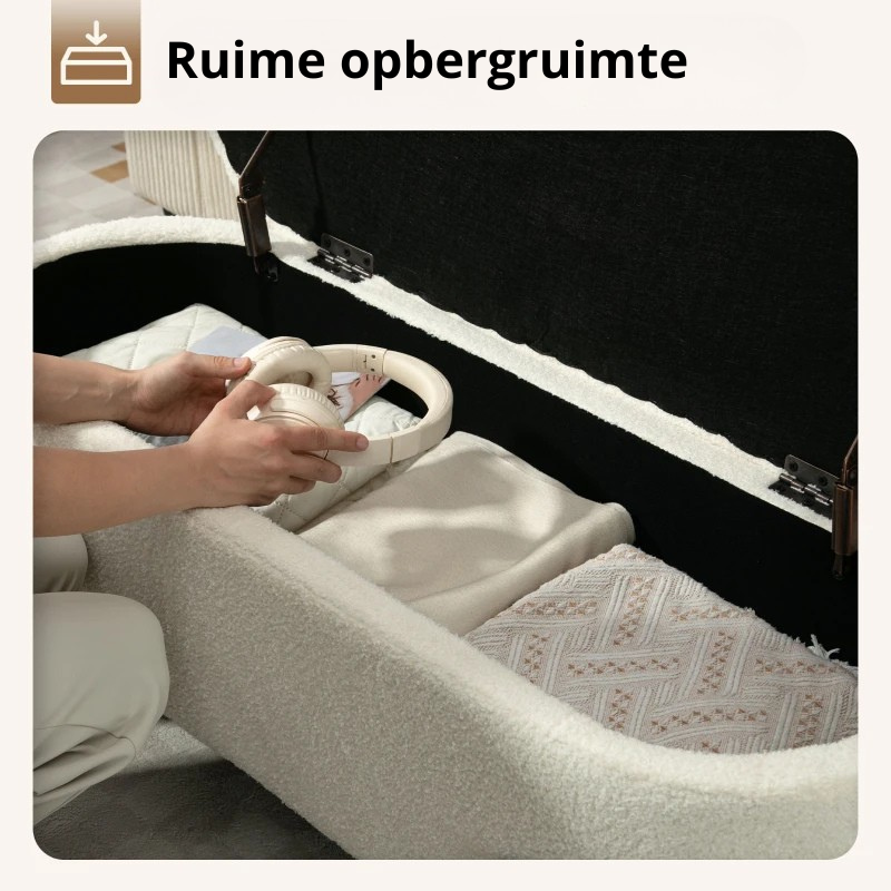Nancy's Novafeltria Opbergbank - Bankje met opbergruimte - Crèmewit - Fleece - ± 115 x 40 x 50 cm