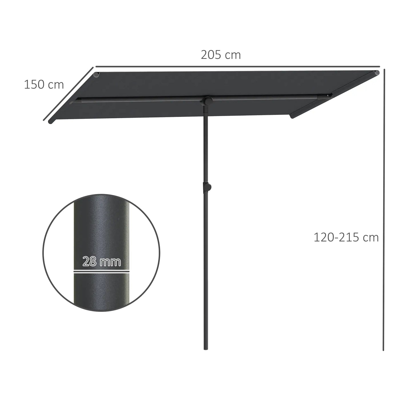 Nancy's Crecchio Parasol - Tuinparasol - Verstelbaar - Grijs - 150 x 205 x 120-215 cm