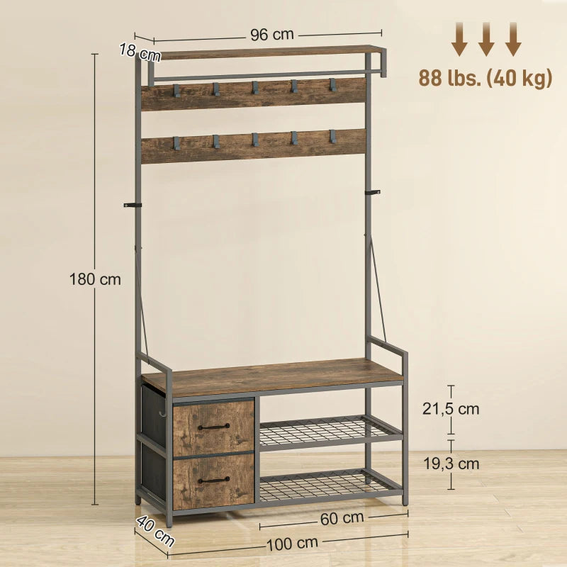 Nancy's Montedinove Wandgarderobe - Kledingrek - Schoenenrek - Garderobe - Bruin / Zwart - ± 100 x 40 x 180 cm