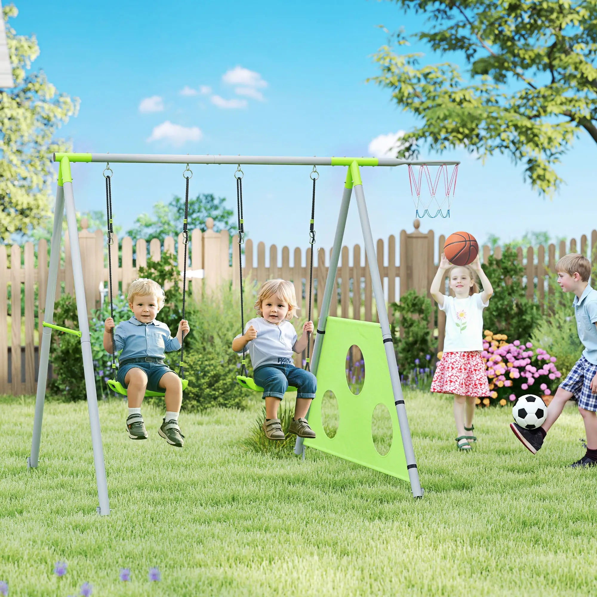 Nancy's Drapia Schommel - Kindeschommel - Dubbele Schommel - Groen / Grijs - ± 240 x 180 x 180 cm