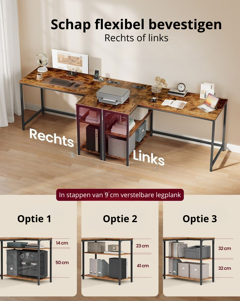 Nancy's Preci Hoekbureau - L-Vormig Bureau - Flexibele Opbergruimte - Bruin - ± 110 x 80 x 75 cm