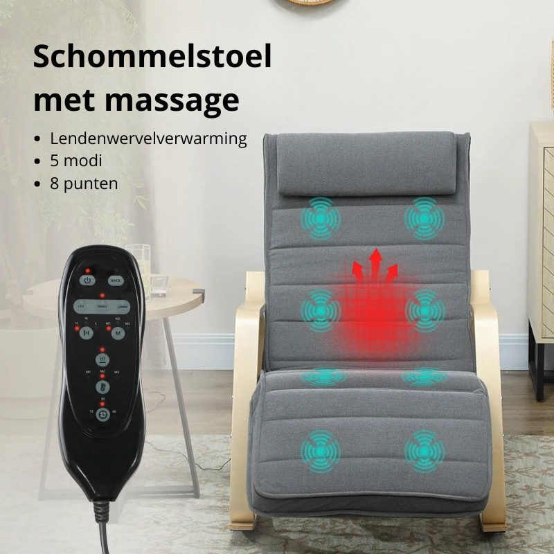 Nancy's Minucciano Massagestoel - Relaxfauteuil - Relaxstoel - Schommelstoel - Grijs / Hout