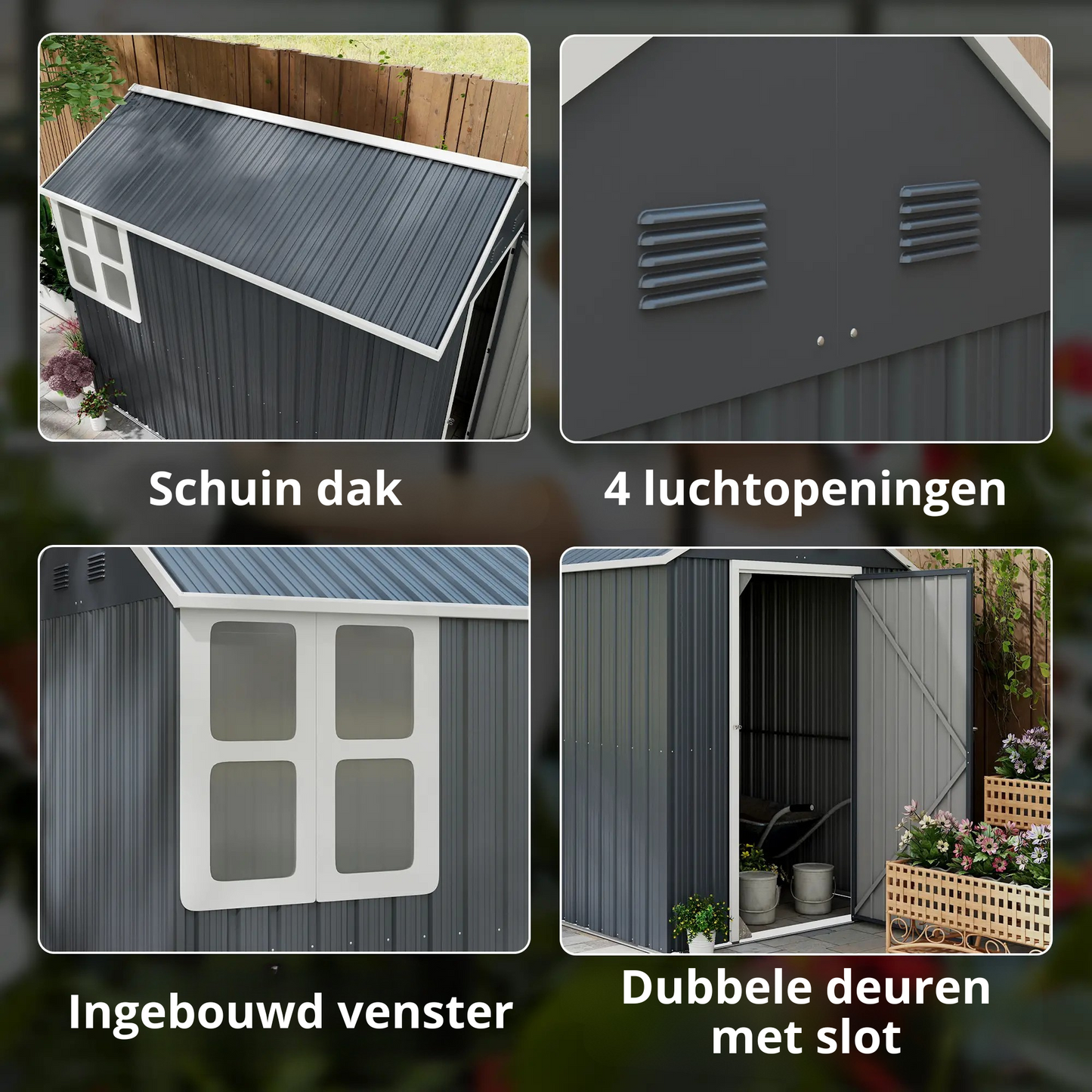 Nancy's Chialamberto Tuinhuisje - Tuinschuur - Schuurtje - Opbergschuur - Grijs - Staal - ± 260 x 170 x 220 cm