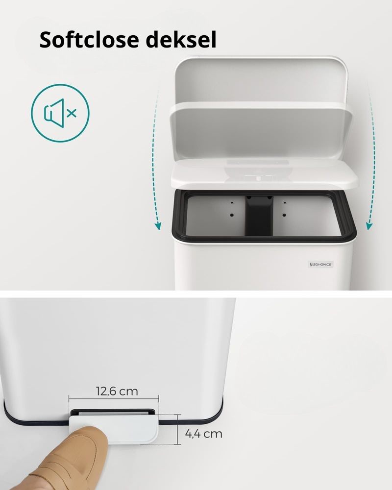 Nancy's Morbegno Pedaalemmer - Afvalbak - Prullenbak - Wit - 40 Liter