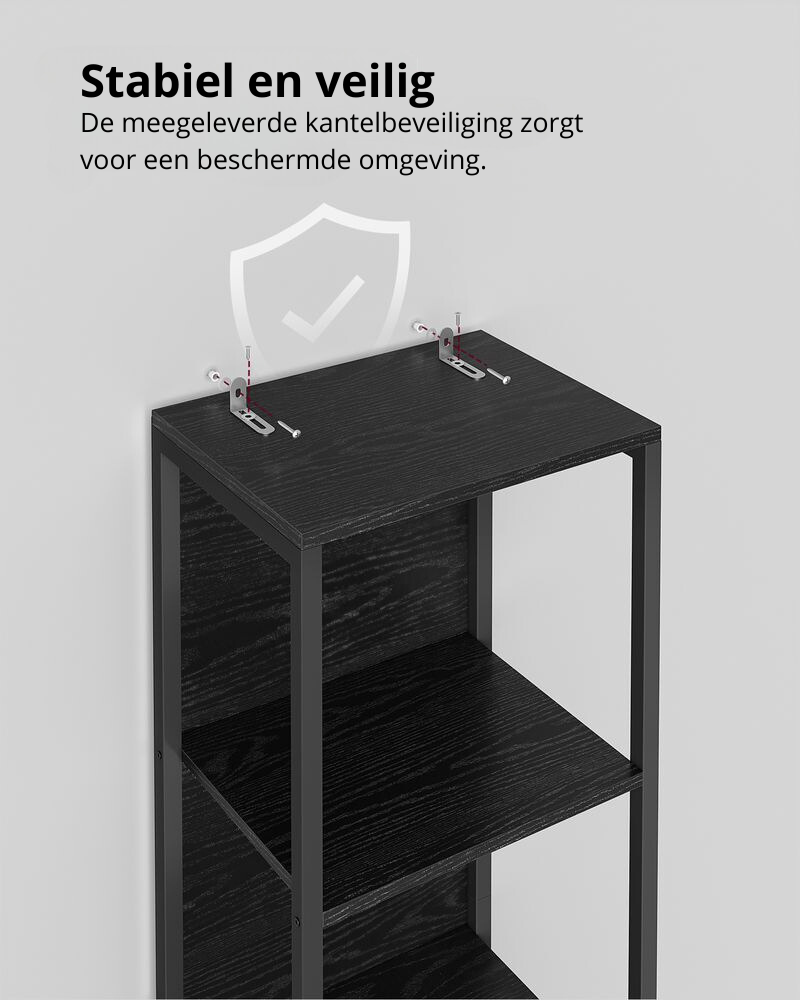 Nancy's Coruche Wandkast - Boekenkast - LED-verlichting - Zwart - ± 40 x 30 x 180 cm