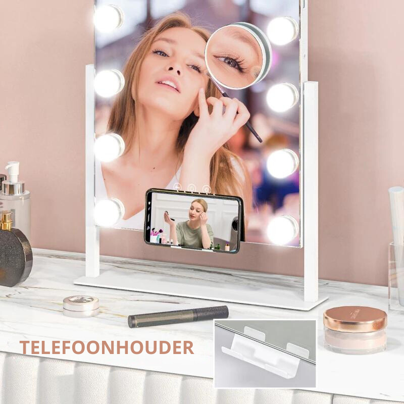 Nancy's Carragozela Make-up Spiegel - Beautyspiegel - Met LED Verlichting - 10x Vergroting - Draaibaar - ± 35 x 45 cm