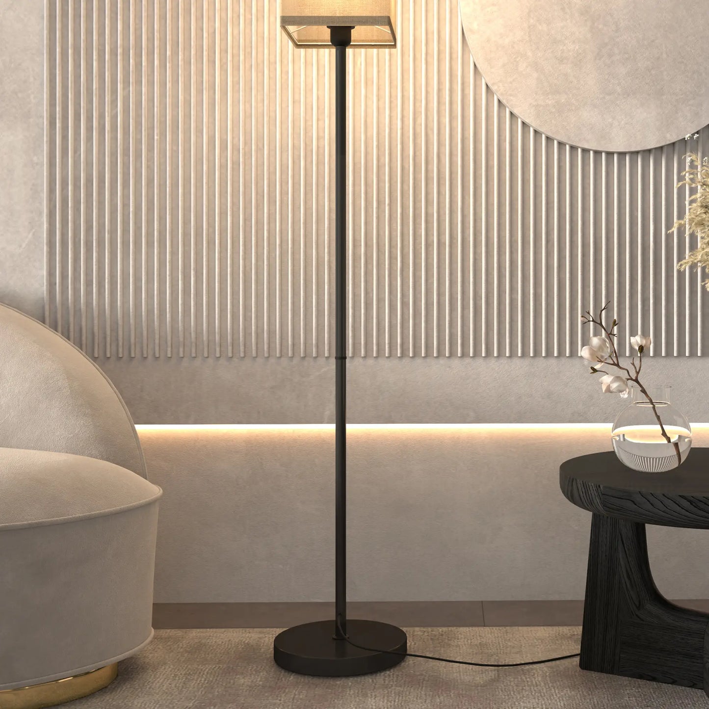 Nancy's Jancais Vloerlamp - Staande Lamp - LED-Lamp - Zwart / Beige - Staal / Linnen