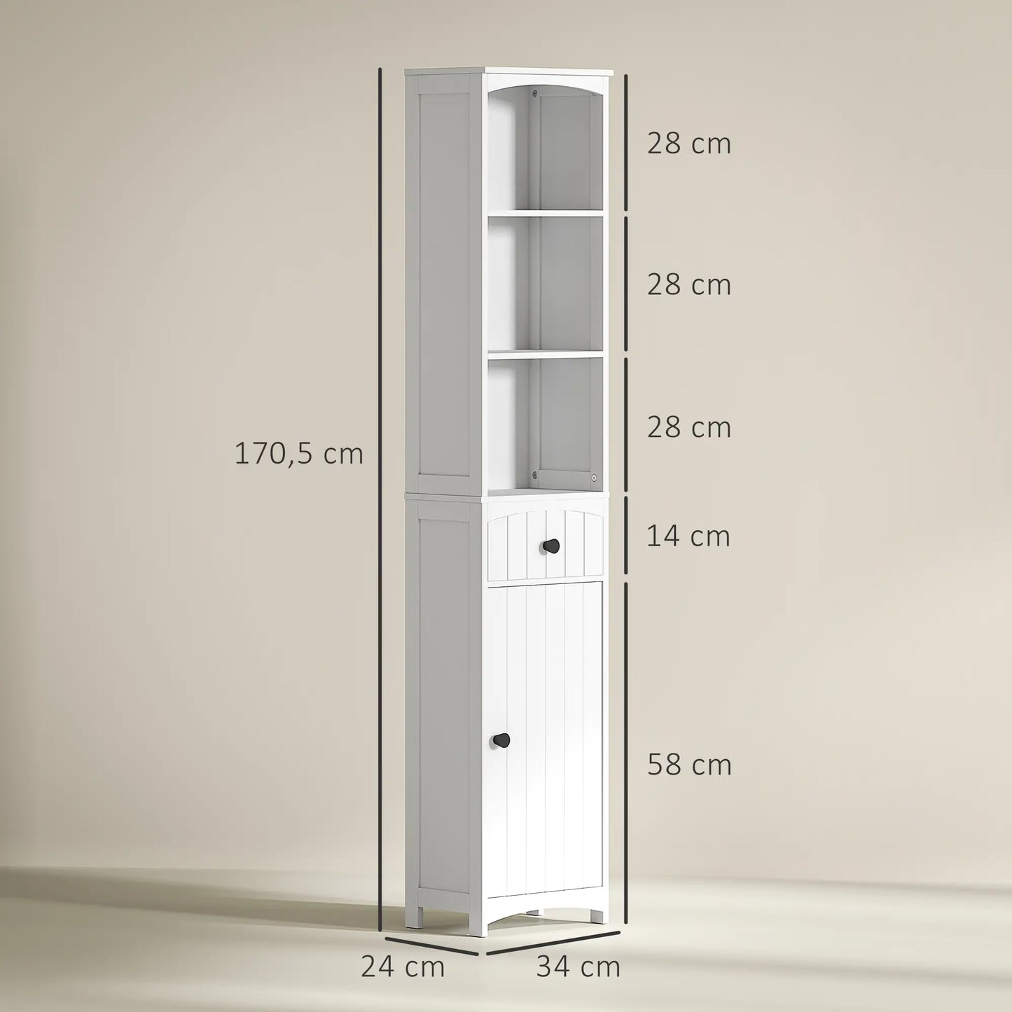 Nancy's Castelli Badkamerkast - Badkamermeubel - Wit - ± 35 x 25 x 170 cm