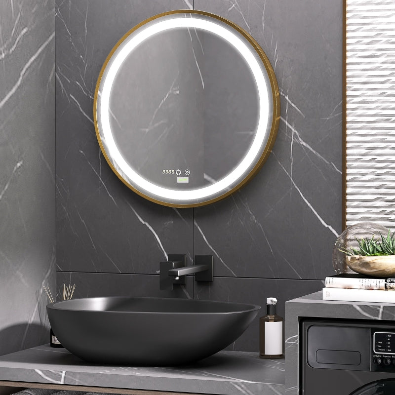 Nancy's Derby Bathroom Mirror - Round Mirror - Make-up Mirror - LED Lighting - Gold - Ø 60 cm