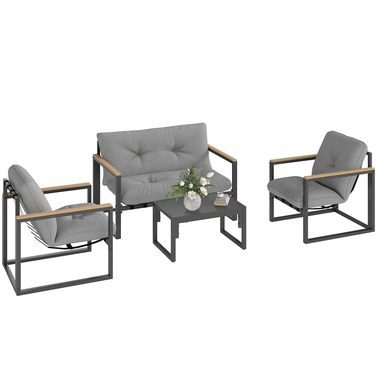 Nancy's Grugliasco Loungeset - Tuinset - 4 Personen - Grijs / Zwart