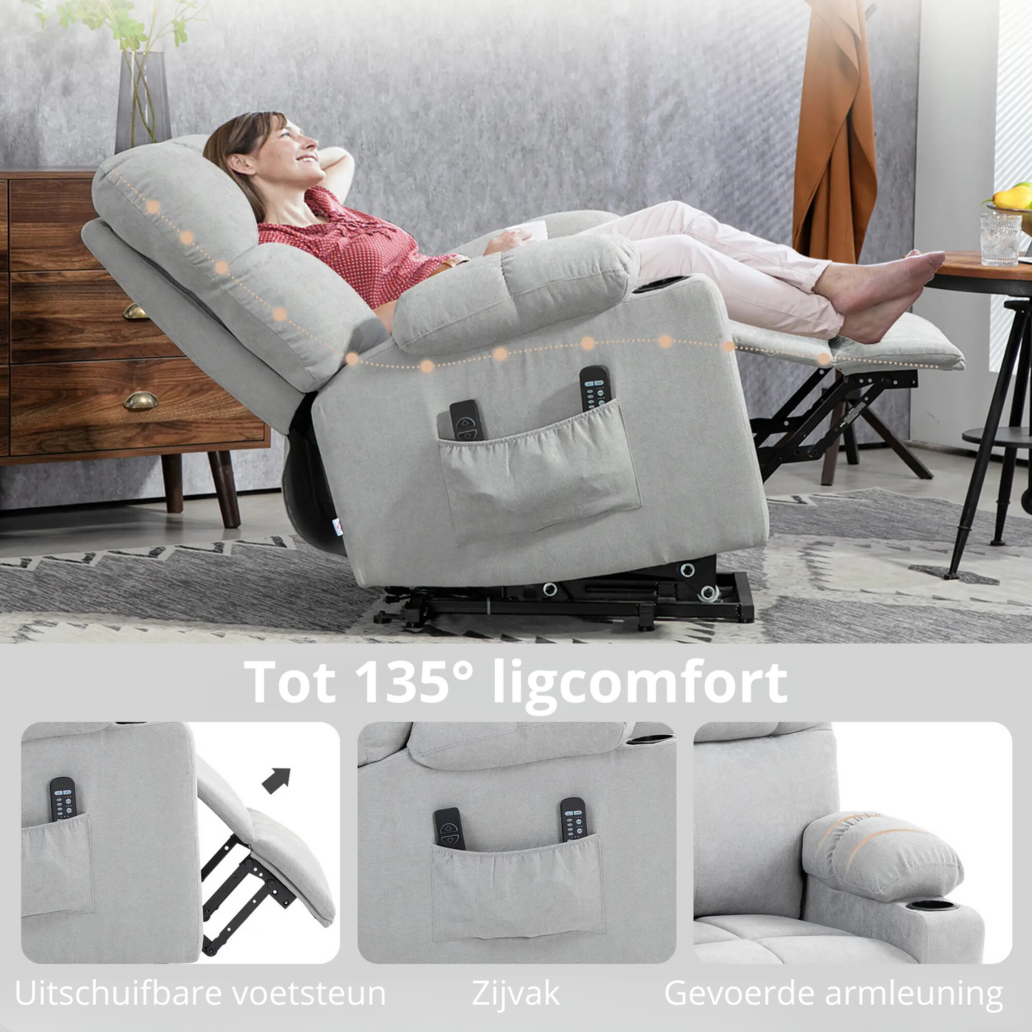Nancy's Excames Sta op stoel - Opsta stoel - Seniorenstoel - Massagestoel - Relaxfauteuil - Grijs