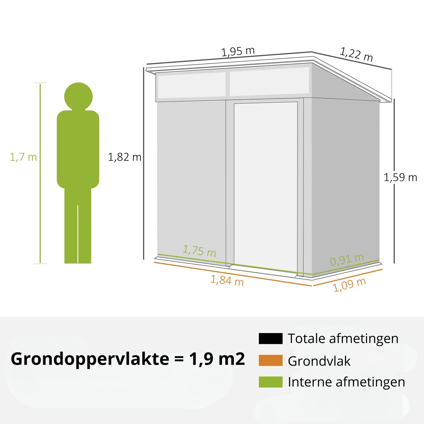 Nancy's Folgaria Opbergschuur - Tuinschuur - Schuurtje - Grijs - Staal - ± 195 x 120 x 159/182 cm