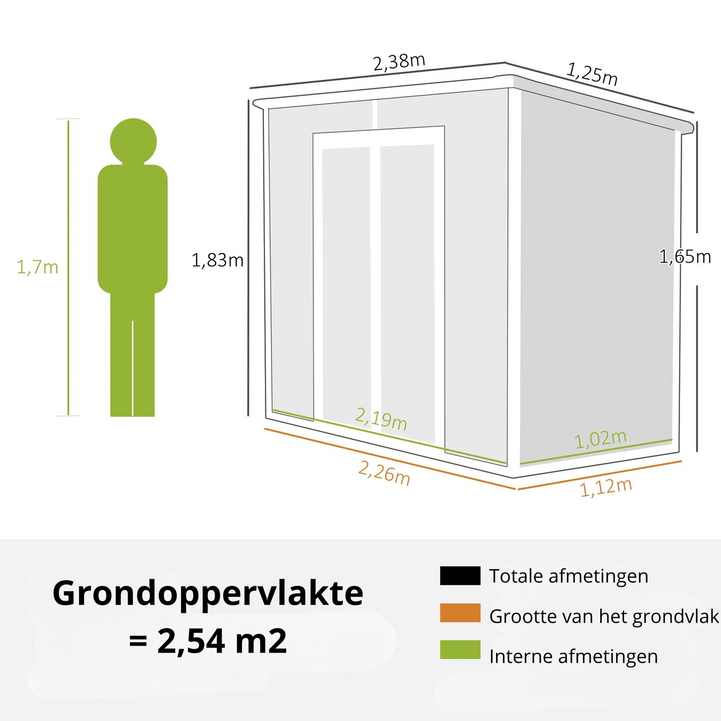 Nancy's Guardistallo Opbergschuur - Tuinschuur - Gereedschapsschuur - Grijs - Kunststof / Aluminium - 240 x 125 x 165/185 cm