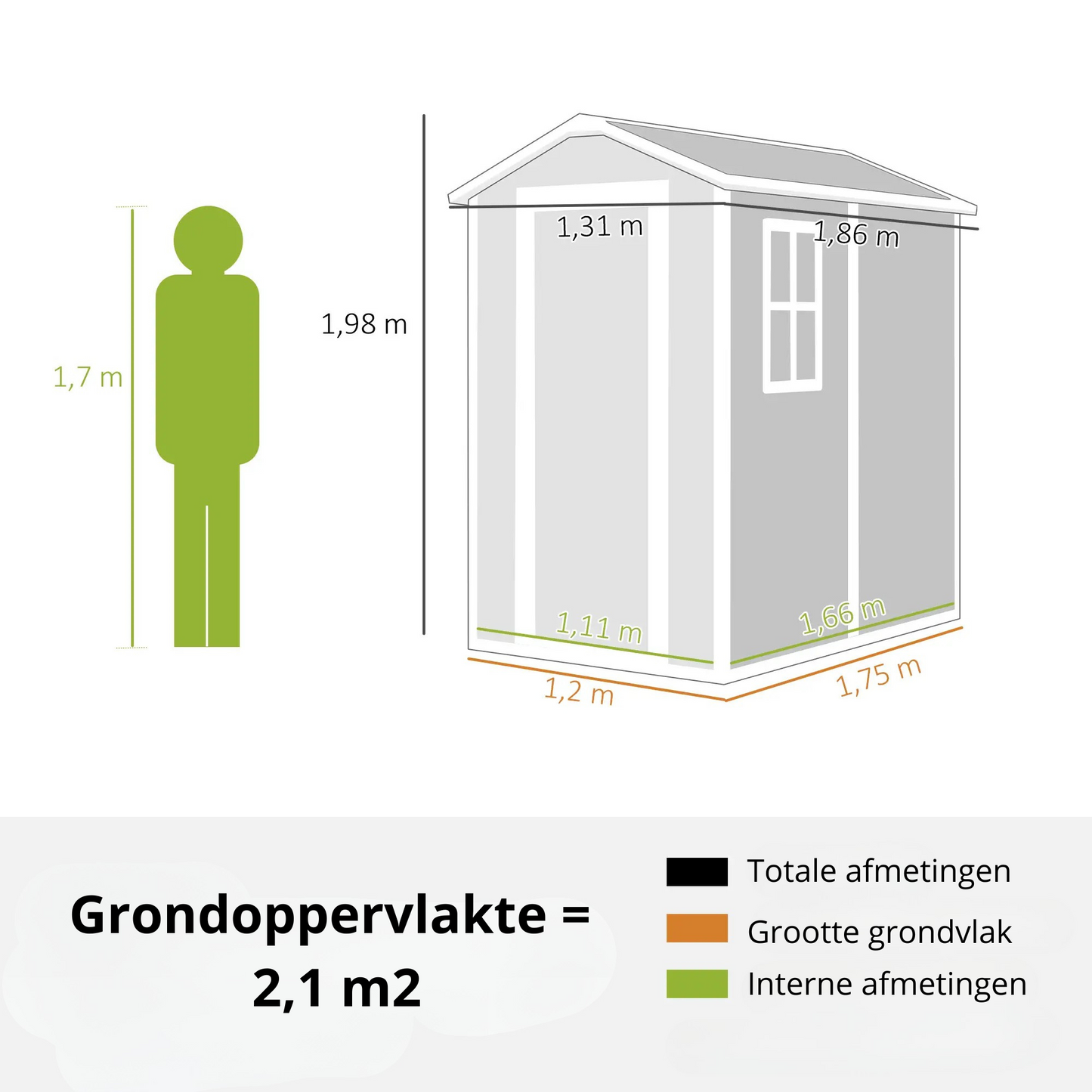 Nancy's Guastalla Opbergschuur - Tuinschuur - Gereedschapsschuur - Grijs - ± 130 x 185 x 200 cm