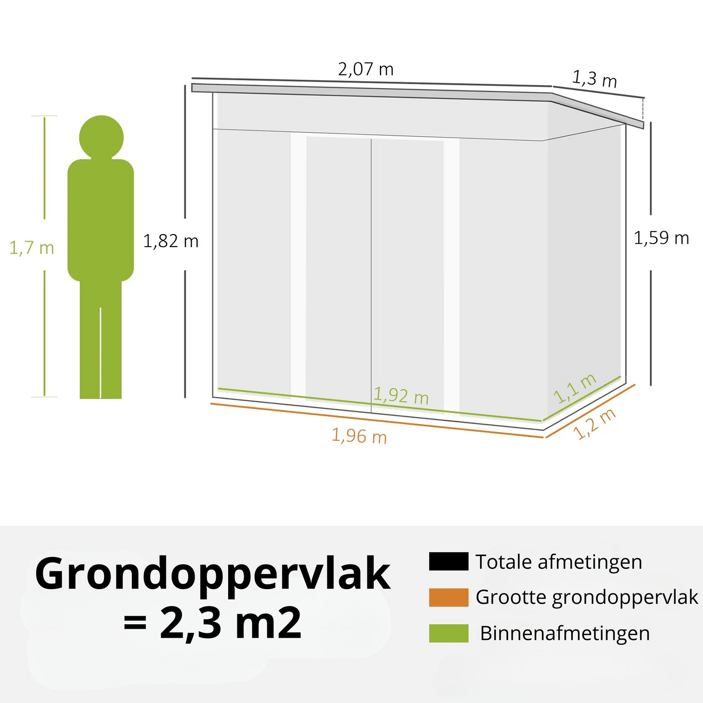 Nancy's Lemie Opbergschuur - Tuinschuur - Gereedschapsschuur - Groen - Staal - ± 205 x 130 x 180/160 cm