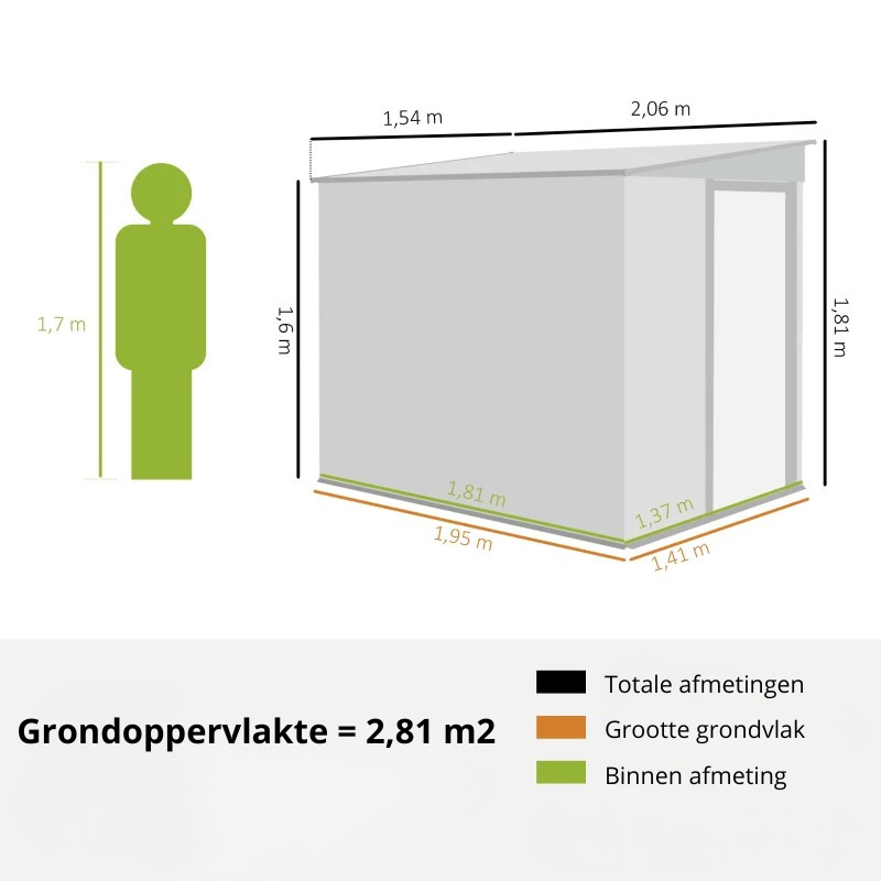 Nancy's Nogara Opbergschuur - Tuinschuur - Tuinhuisje - Gereedschapsschuur - Grijs - Staal - ± 155 x 205 x 160/180 cm