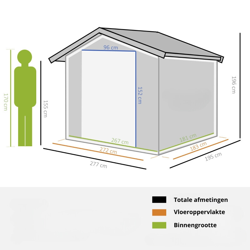 Nancy's Hereford Opbergschuur - Tuinschuur - Gereedschapsschuur - Grijs - ± 195 x 280 cm