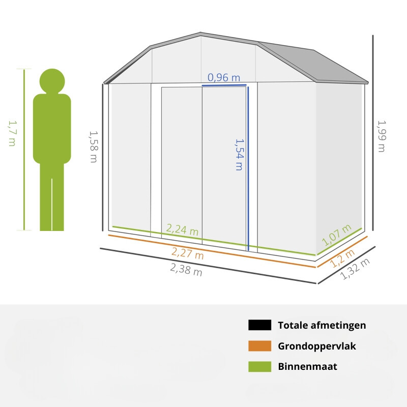 Nancy's Sante Cruz Opbergschuur - Gereedschapsschuur - Tuinschuur - Grijs - ± 240 x 130 x 200 cm