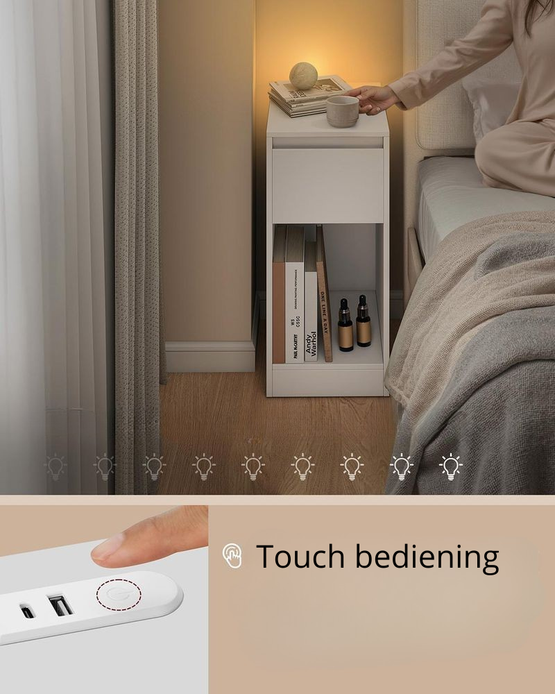 Nancy's Mincio Nachtkastjes - Set van 2 - LED-verlichting - Opladen en Opbergen - Wit - ± 25 x 30 x 60 cm