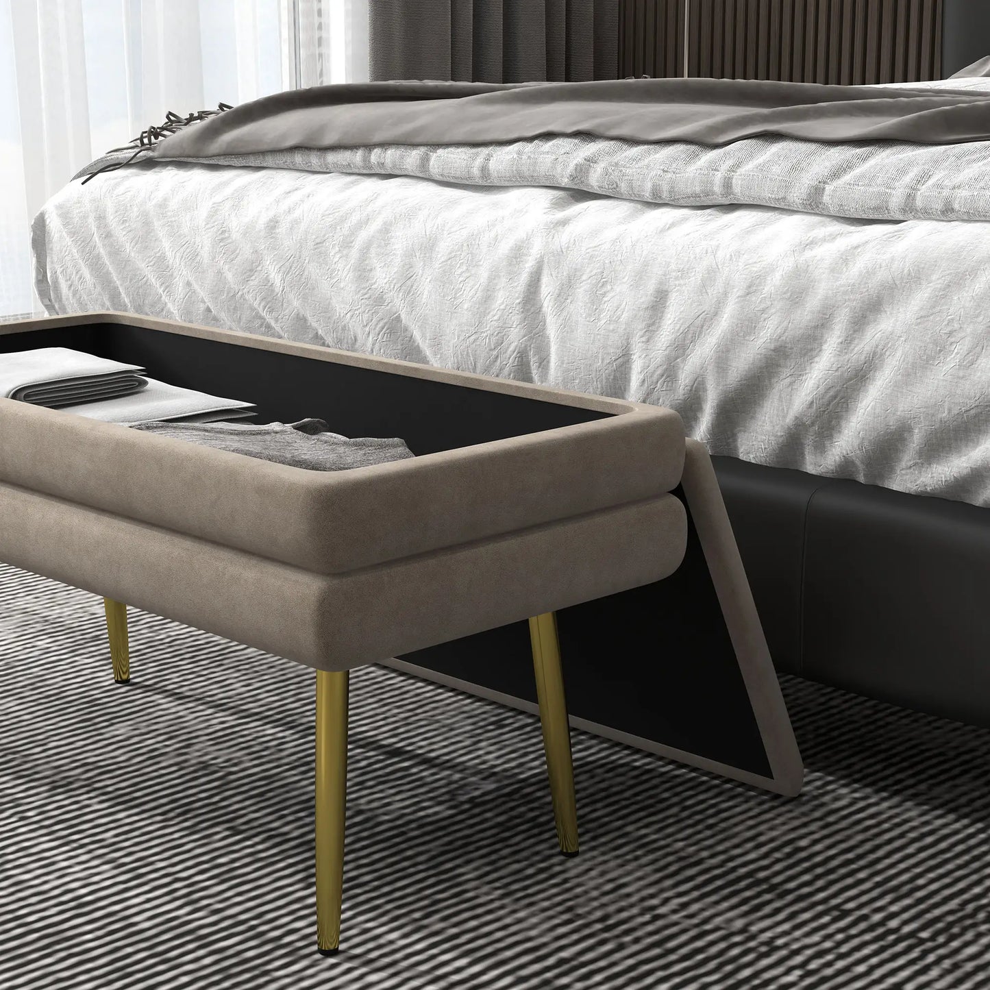 Nancy's Lavagna Bankje - Opbergbank - Beige - Polyester - ± 80 x 35 x 45 cm