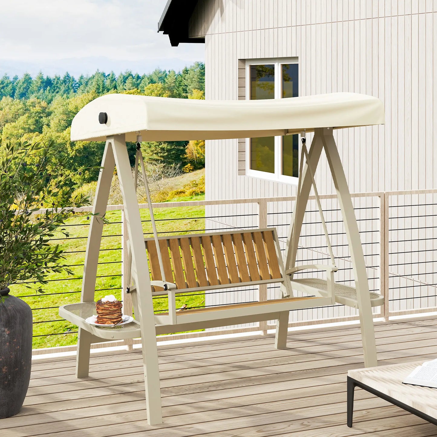 Nancy's Gaverina Schommelbank - Hollywoodschommel - Tuinschommel - Beige - 200 x 120 x 190 cm